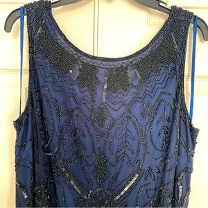 NWT Maxi Sequin Beaded Floor Length Pisarro Nights Navy Gown